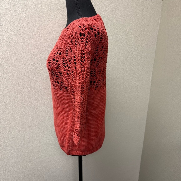 Chicos Rust Crochet Knit Top Size 0 Petite Boho Chic Cotton Blend - Picture 3 of 8